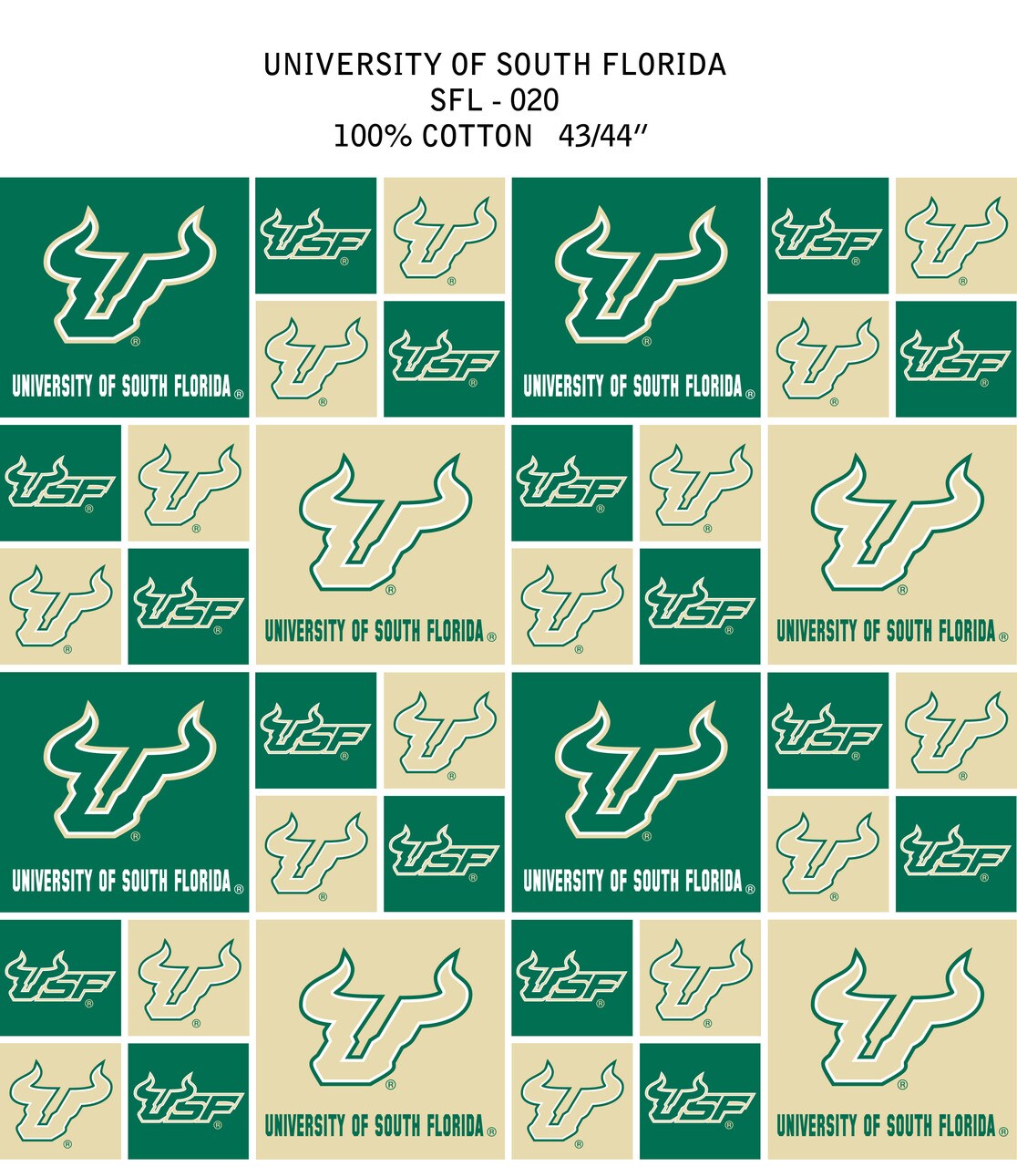 Sykel Enterprises-University of South Florida Cotton Fabric-USF Bulls Geometric Cotton Quilting Fabric